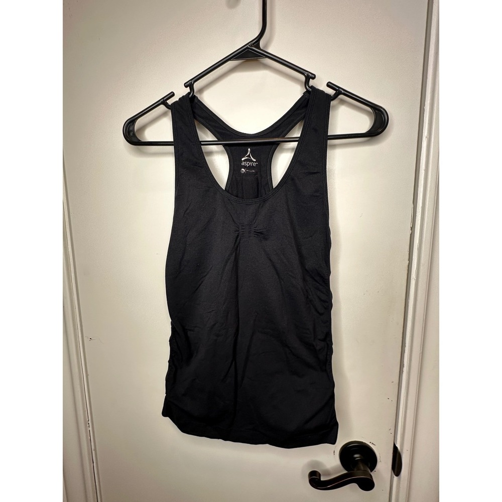 Aspire Womens Racerback Athletic Tank Top Black Ruched Sides Size Medium